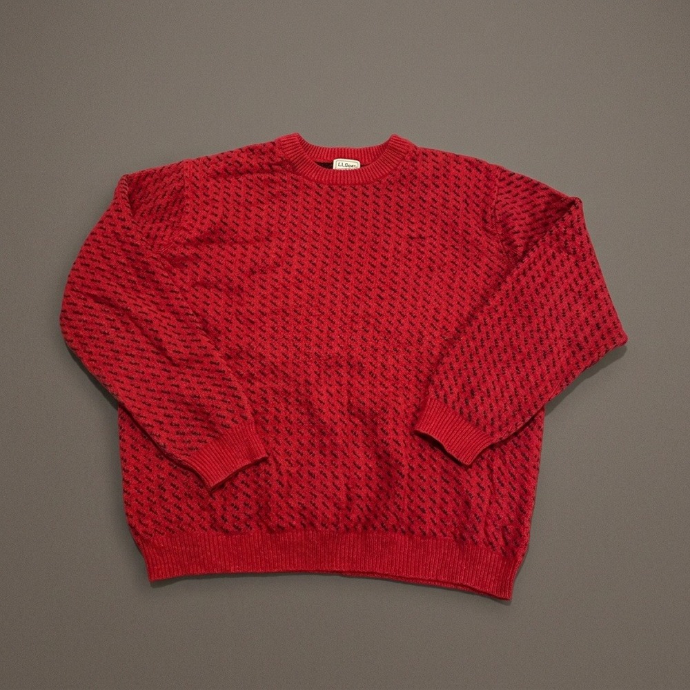 Vintage L.L. Bean Mens XL Red Geometric Lambswool Blend Crewneck Sweater